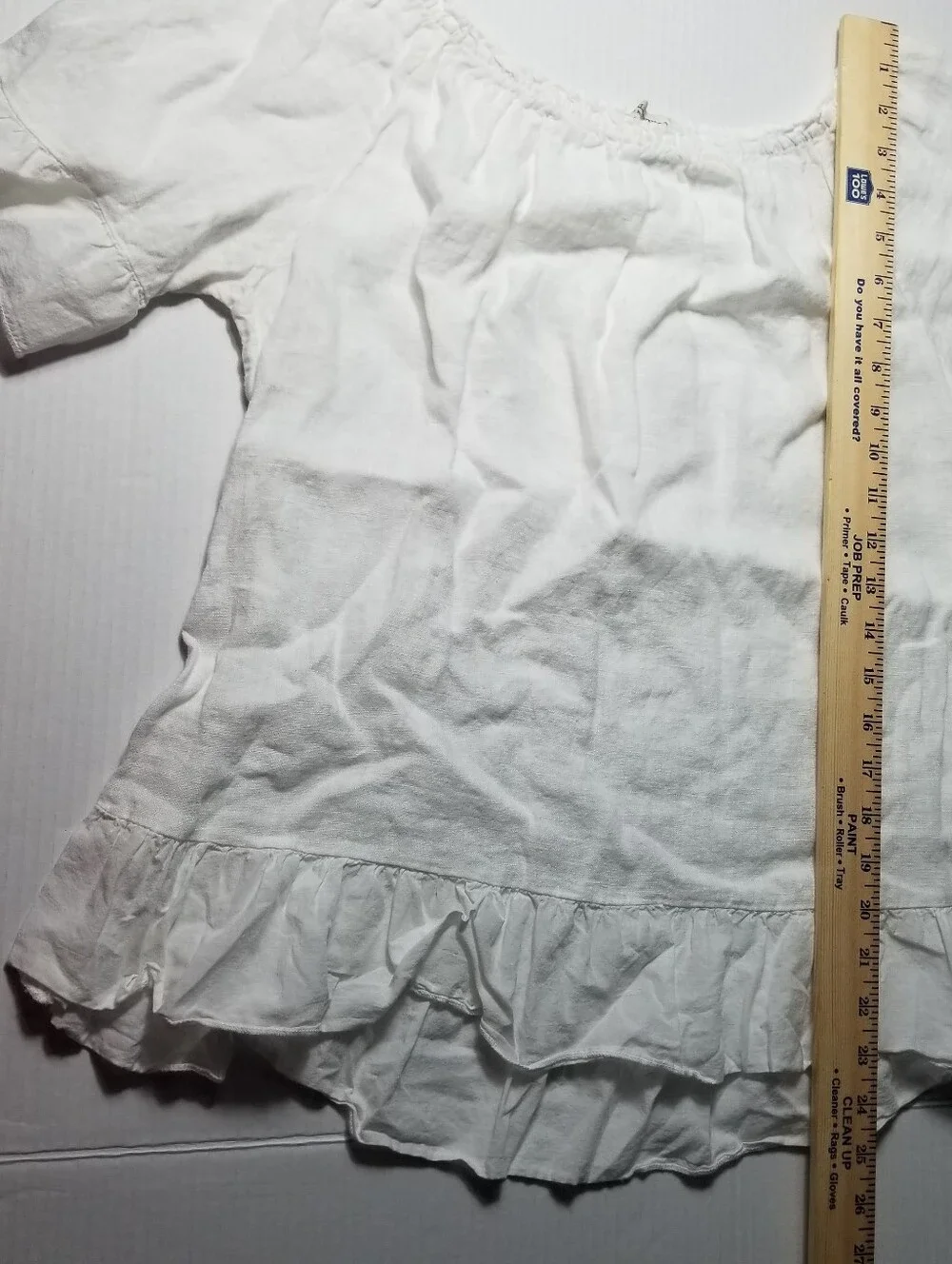 TERZO MILLENNIO LINEN WHITE RUFFLED OFF-SHOULDER WOMEN'S BLOUSE SIZE LARGE